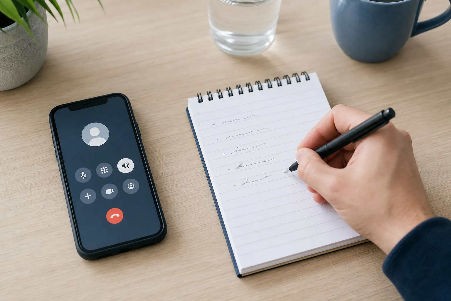 Telefonat und Notizen für Leckortung.