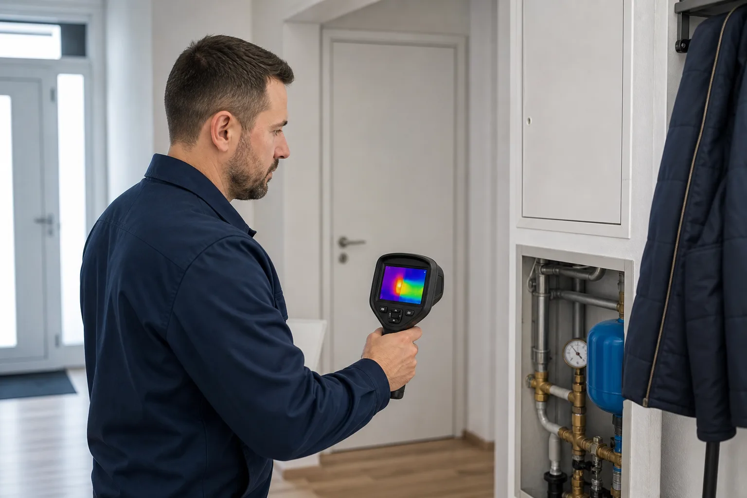 Techniker mit Wärmebildkamera