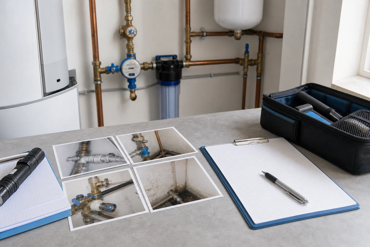 Technisch saubere Dokumentation einer Warmwasser- und Trinkwasserinstallation in einem Wohngebaeude