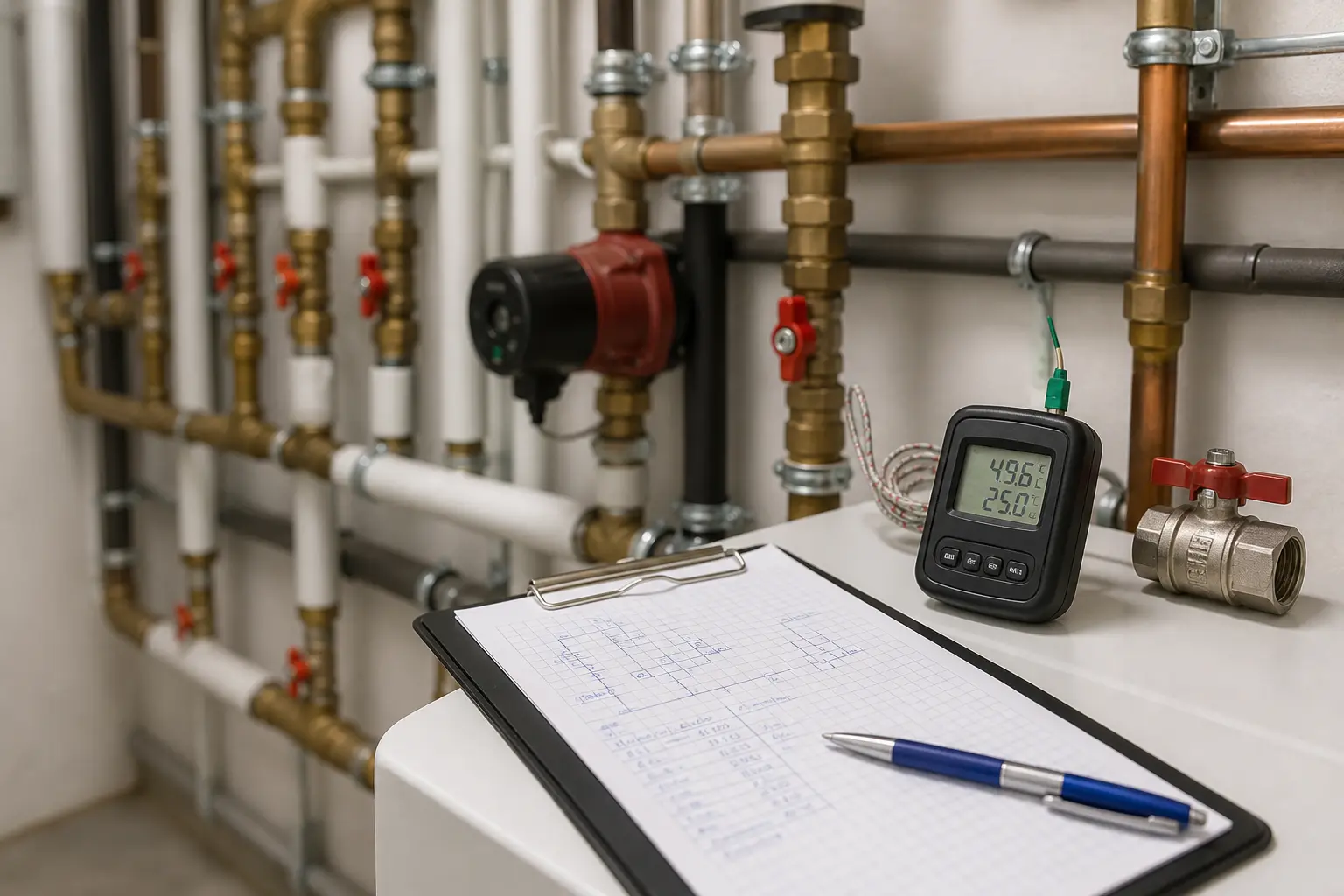 Dokumentation und technische Beurteilung einer Warmwasseranlage mit Leitungsverlauf