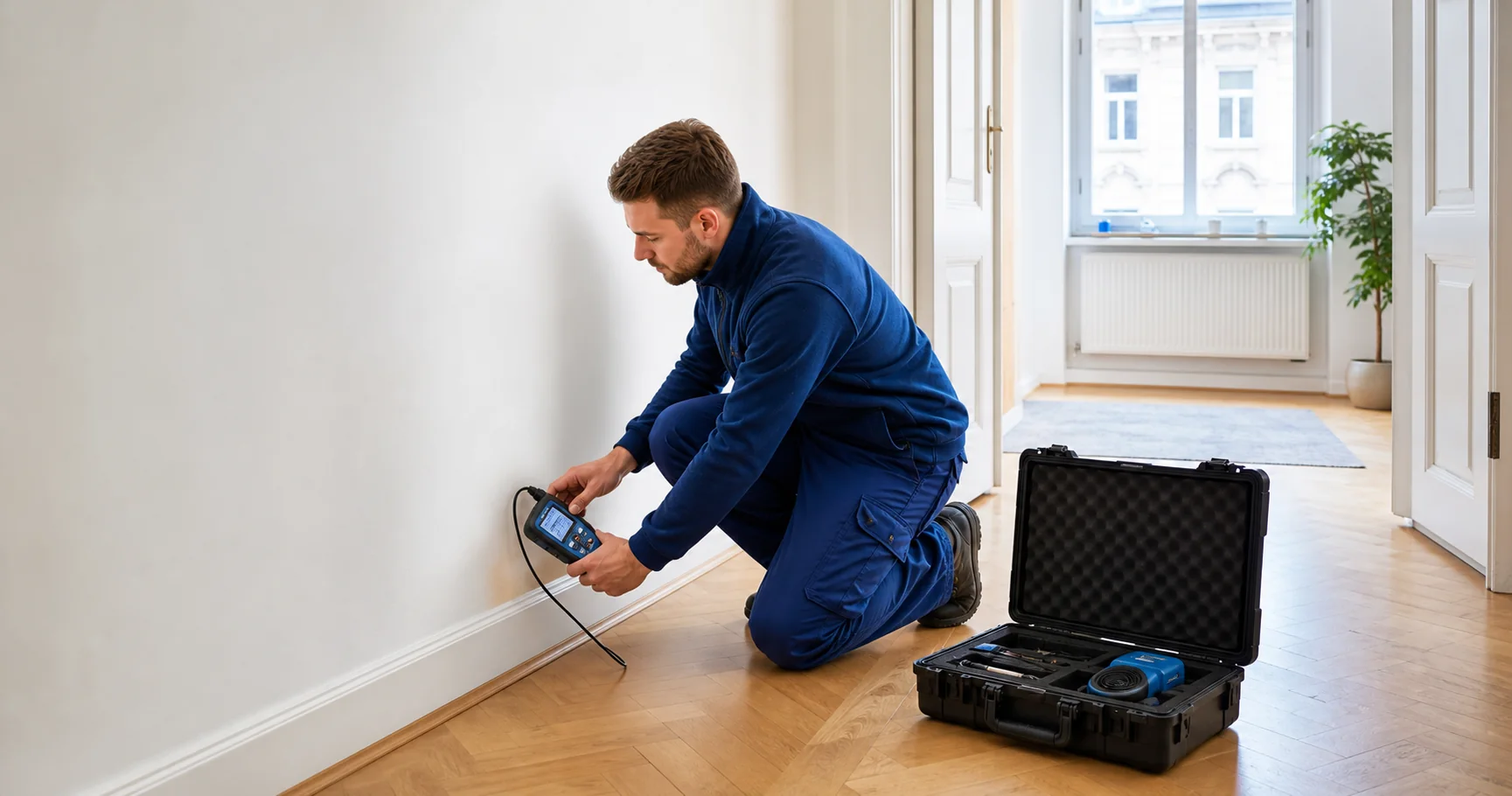 Leckortungstechniker in einer Wiener Altbauwohnung im Bezirk Landstraße