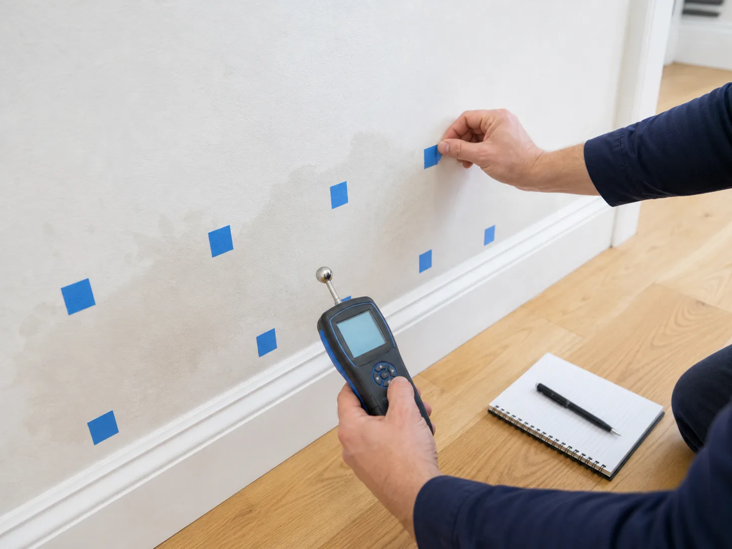 Feuchtekarte mit Messpunkten an einer Wand