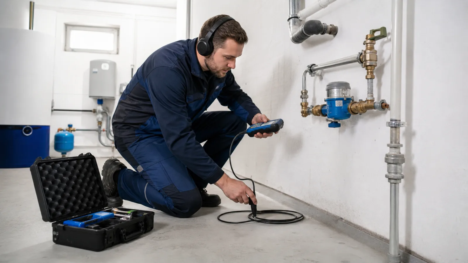 Leckortung im Technikraum eines Hauses im Raum Oberwart