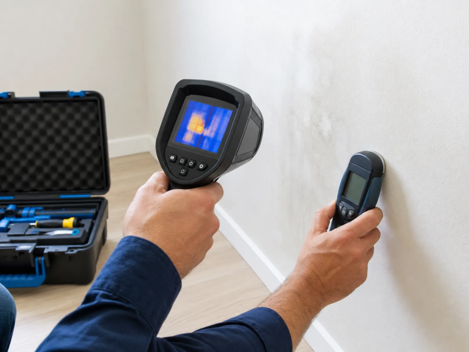 Thermografie und Feuchtemessung an einer Innenwand