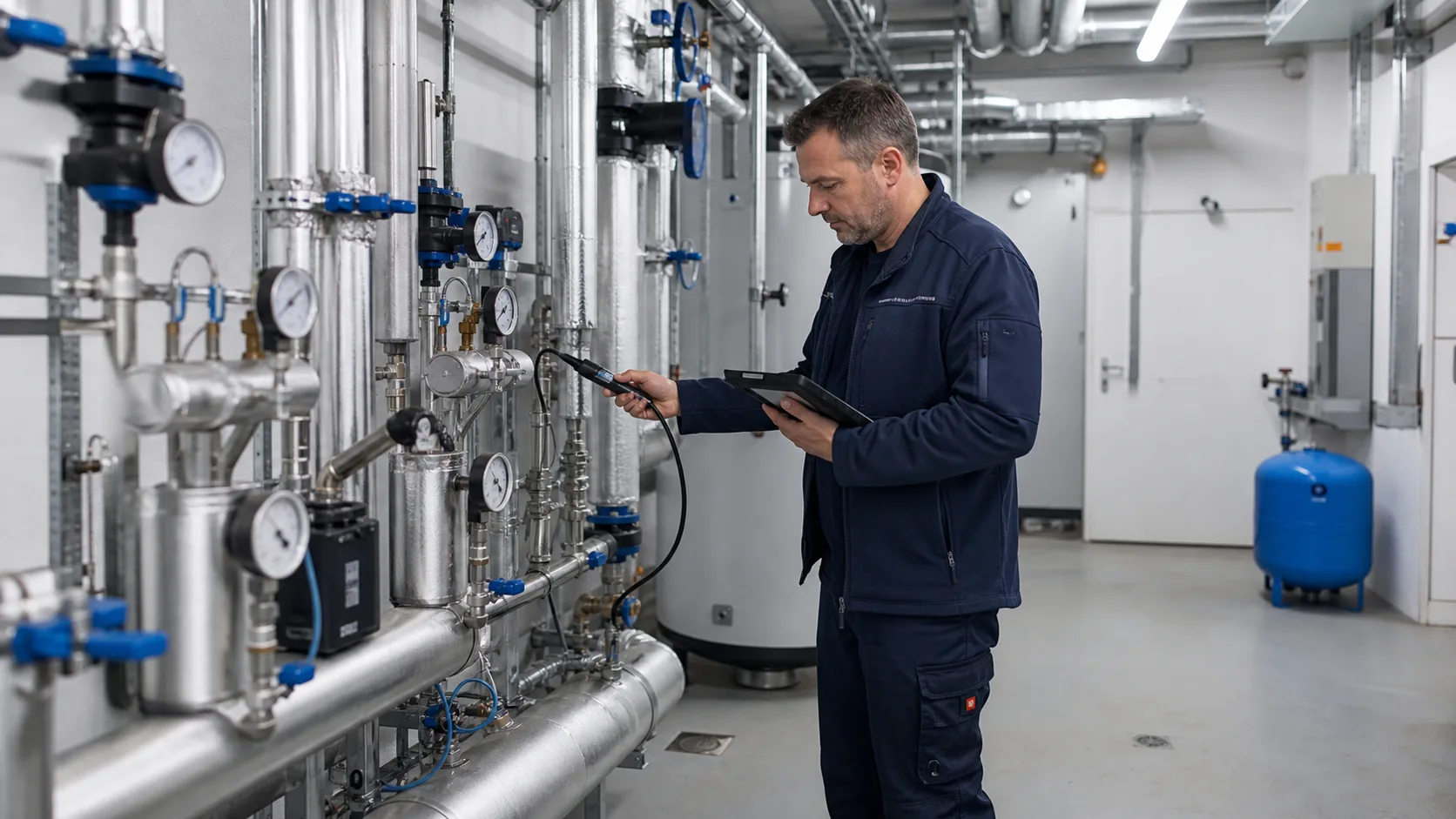 Leckortung bei Druckverlust im Gewerbe-Technikraum