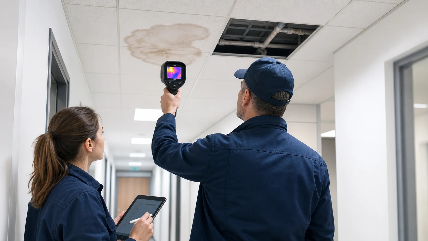 Thermografie und Feuchtemapping in einer Gewerbefläche