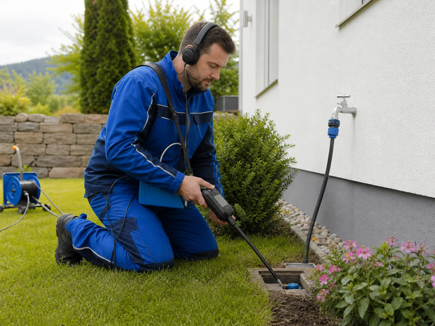 Tracergaspruefung an Gartenleitung und Hausanschluss