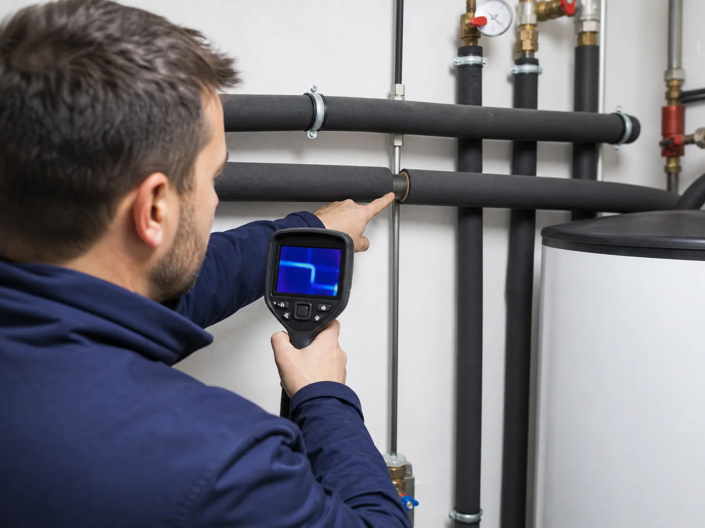 Thermografische Prüfung einer Unterbrechung in der Rohrdämmung