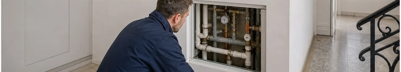 Prüfung eines Installationsschachts in einem Wiener Mehrparteienhaus