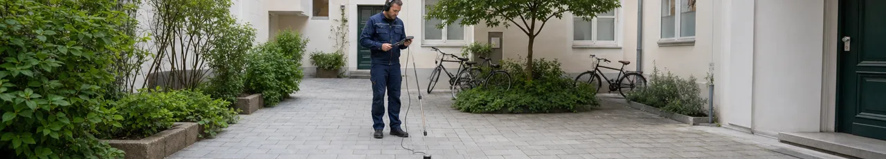 Akustische Prüfung einer Wasserleitung in einem Wiener Innenhof