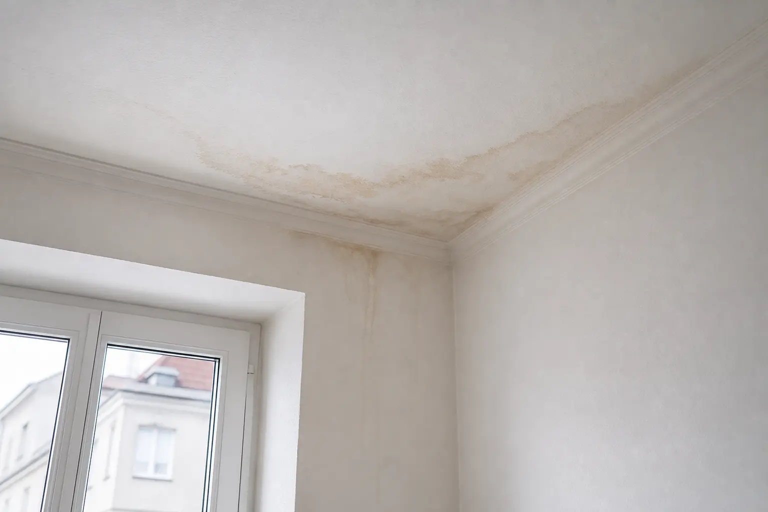 Feuchtemessung an einer Decke nach regenabhängigem Wassereintritt