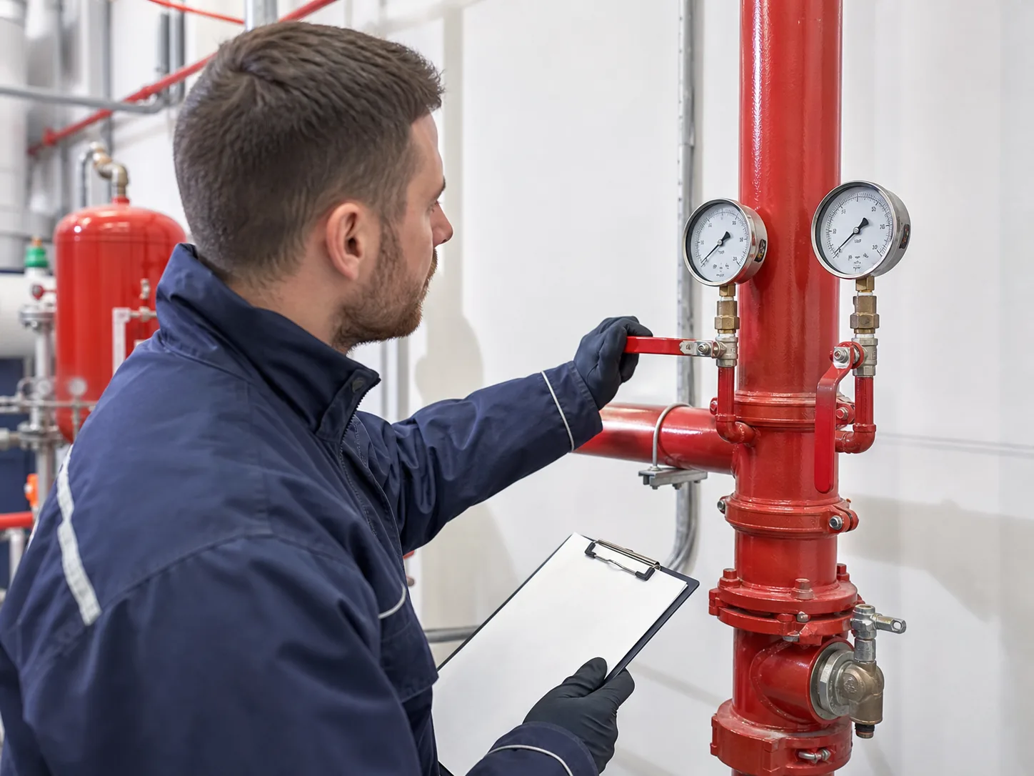 Abschnittsprüfung an Druckmessstellen einer Löschwasserleitung