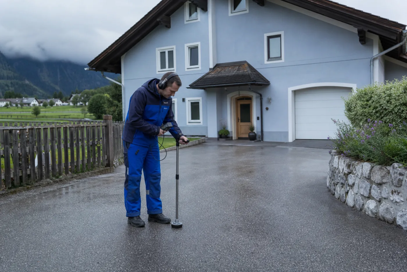 Elektroakustische Prüfung einer Hausanschlussleitung in der Einfahrt