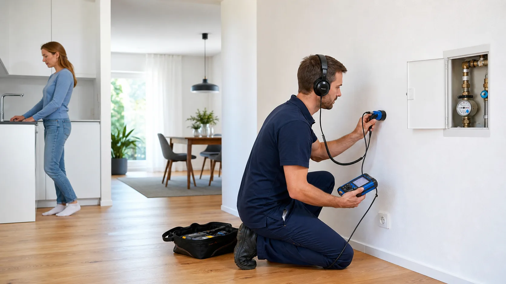 Elektroakustische Prüfung einer rauschenden Wasserleitung