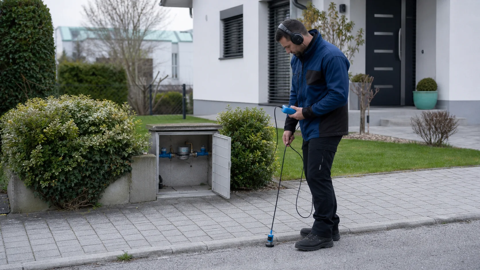 Elektroakustische Leckortung an einer Außenleitung in Wiener Neudorf