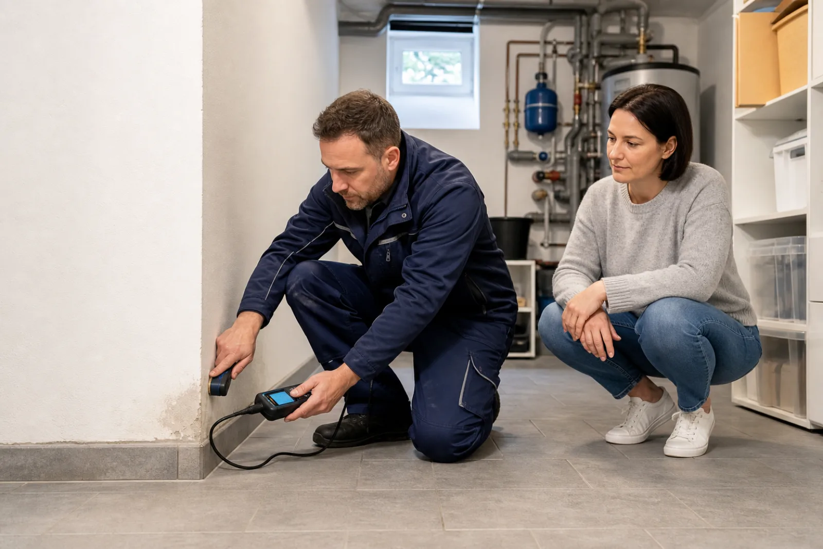 Feuchtemessung im Keller eines Hauses in Liesing