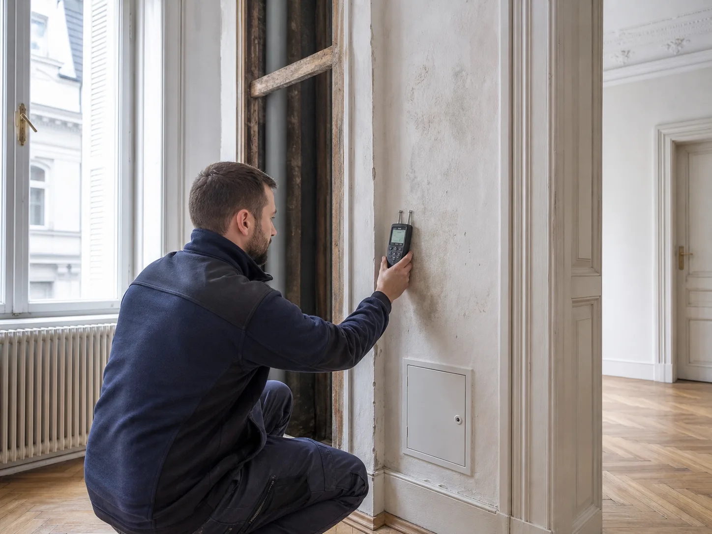 Feuchtemessung nahe Installationsschacht im Wiener Altbau