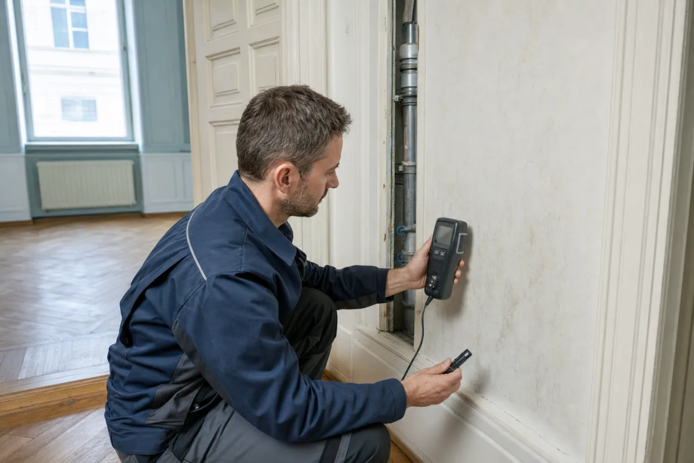 Feuchtemessung neben einem Installationsschacht im Altbau