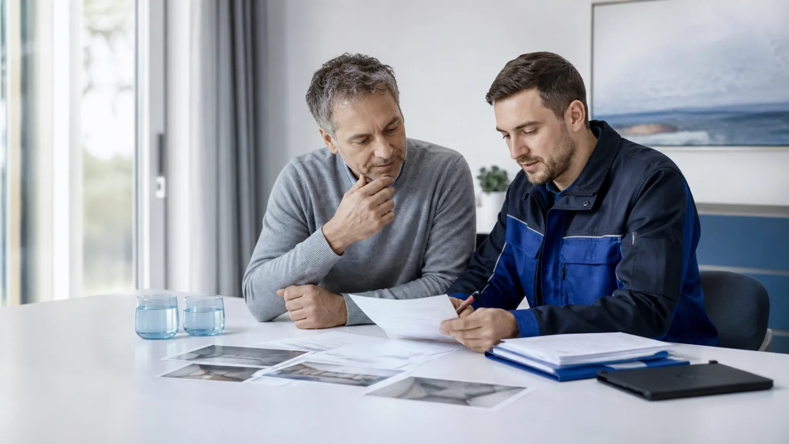 Techniker erklärt einen Leckortungsbericht