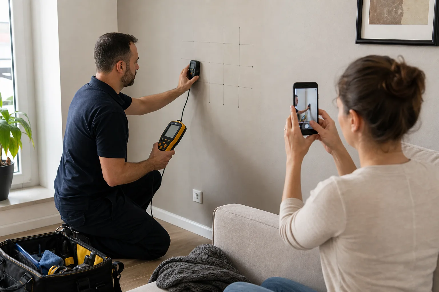 Dokumentiertes Feuchtemapping an der Wand