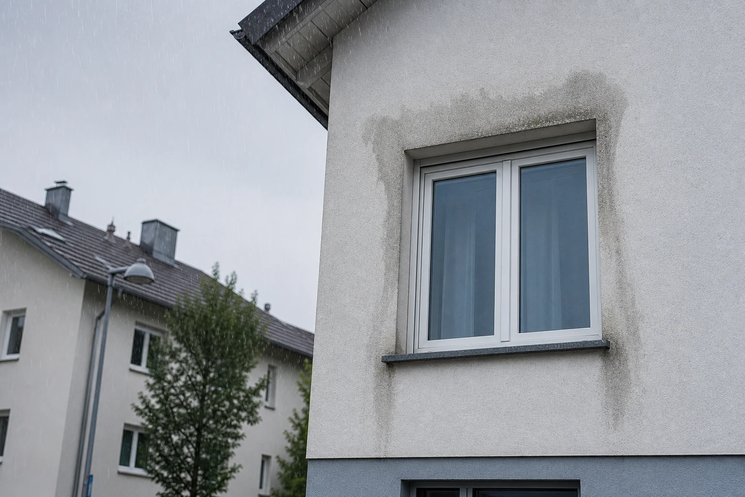Feuchte Außenmauer nach Schlagregen